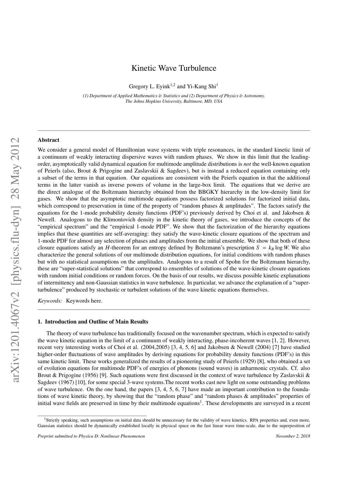 First page of Kinetic wave turbulence
