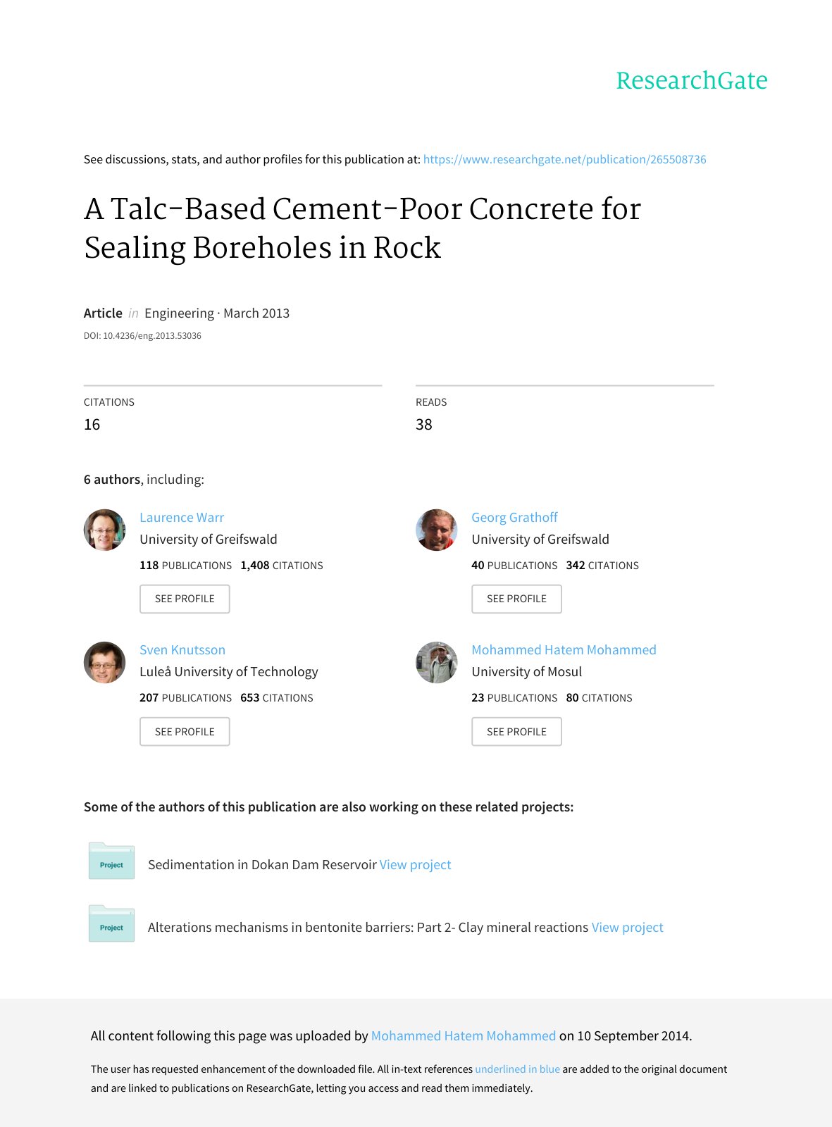 First page of A Talc Based Cement Poor Concrete for Se