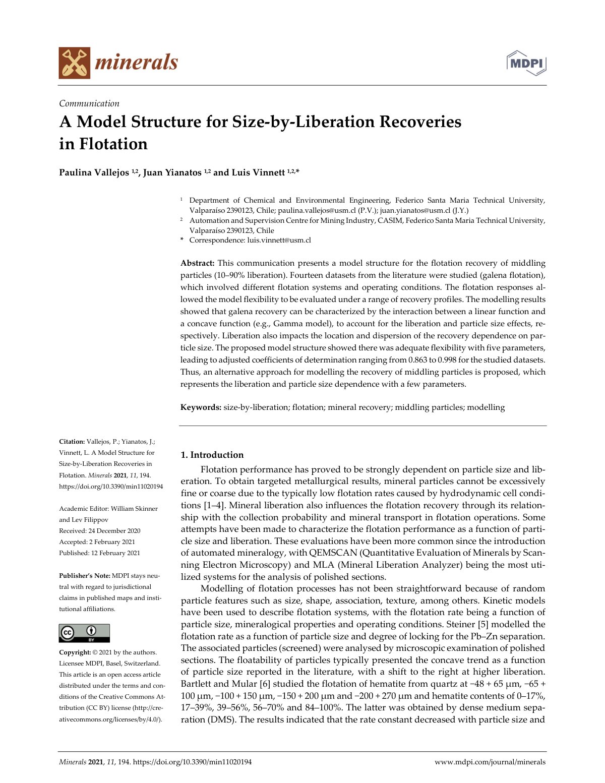 First page of Minerals 2021, 11, 194. https://doi.org/10.3390/min11020194
