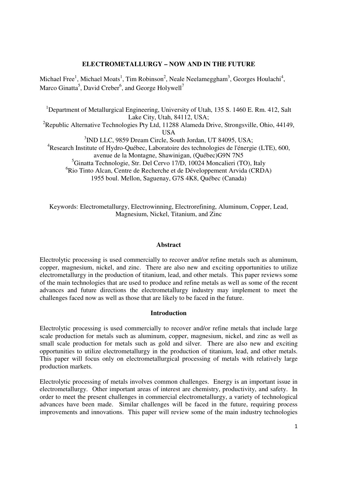 First page of Electrometallurgy   Now and future