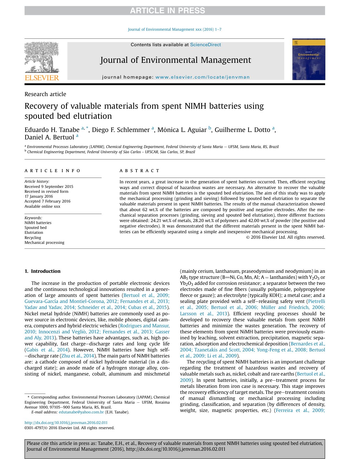 First page of Recovery of valuable materials from spen
