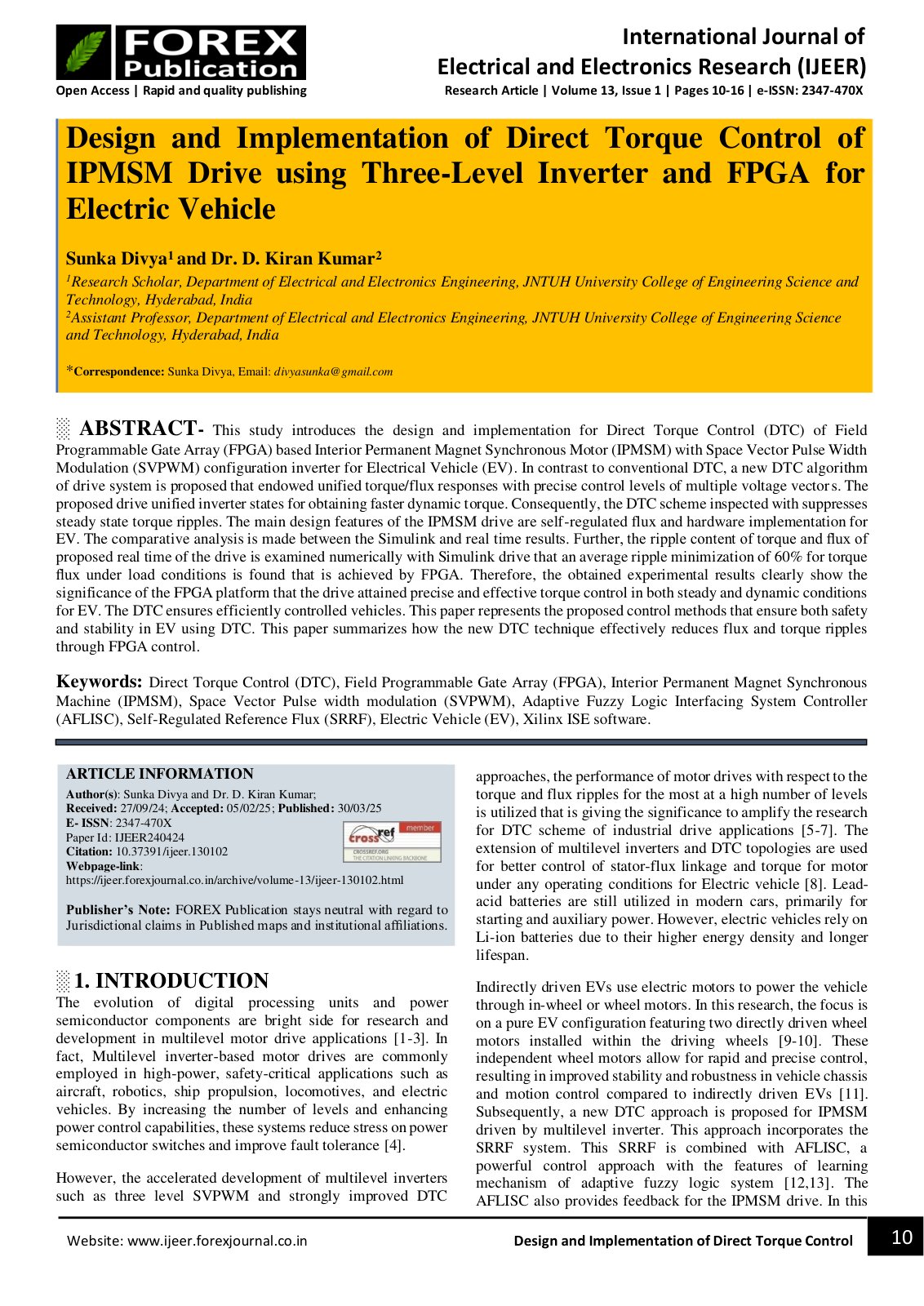 First page of Design and Implementation of Direct Torque Control