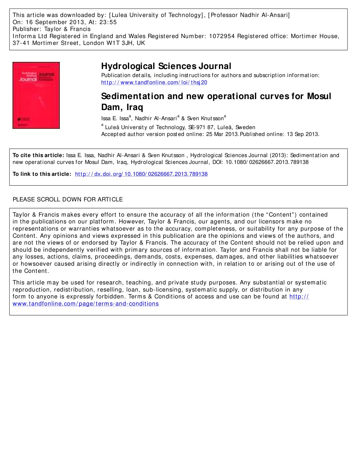 First page of Sedimentation and new operational curves