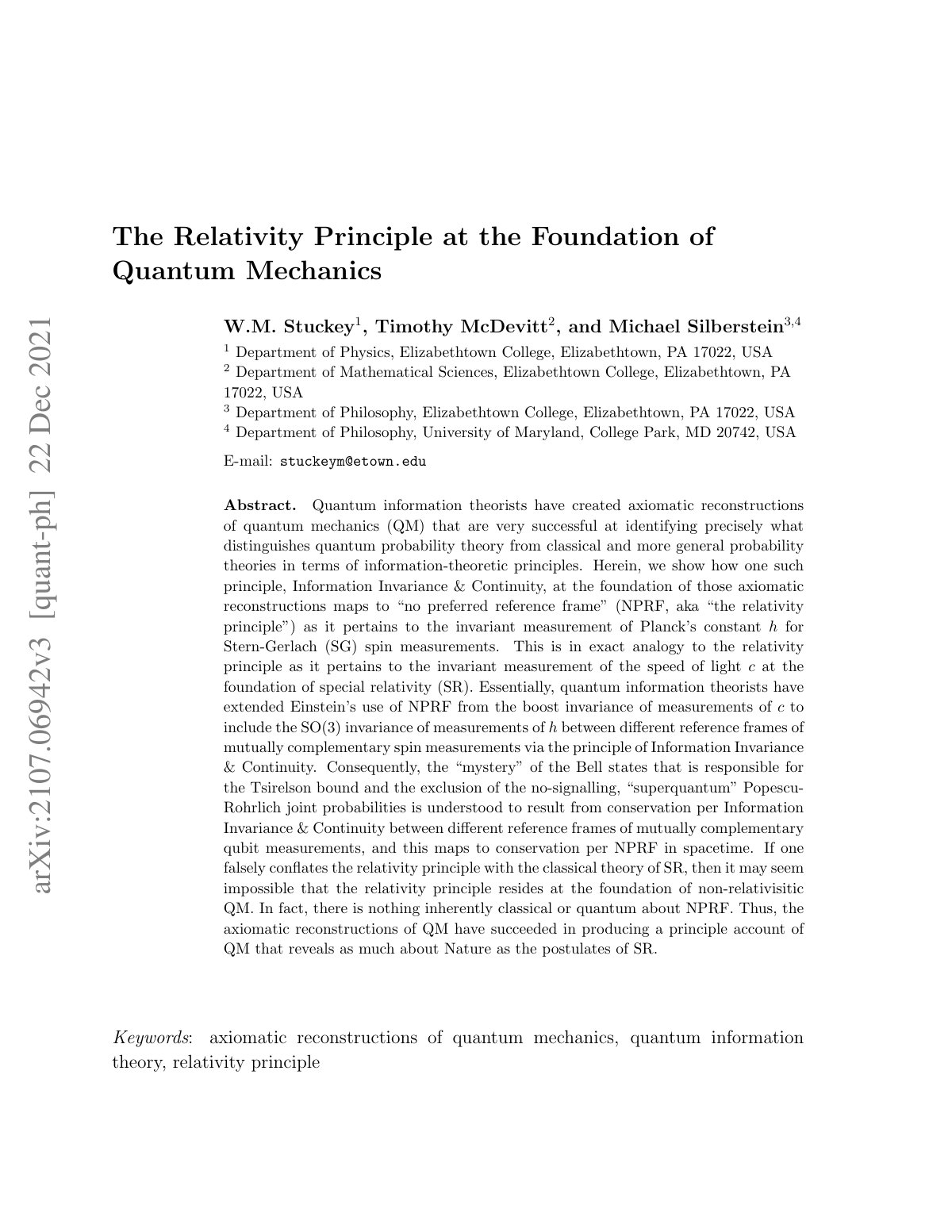 First page of The Relativity Principle at the Foundati