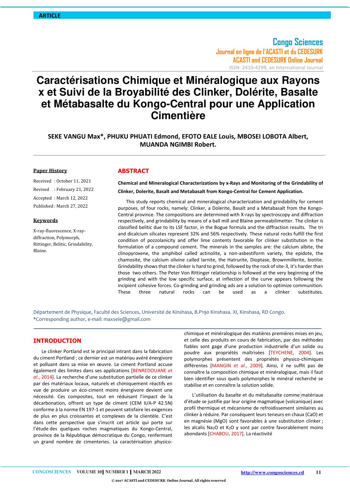 First page of Caracterisations Chimique et Mineralogiq