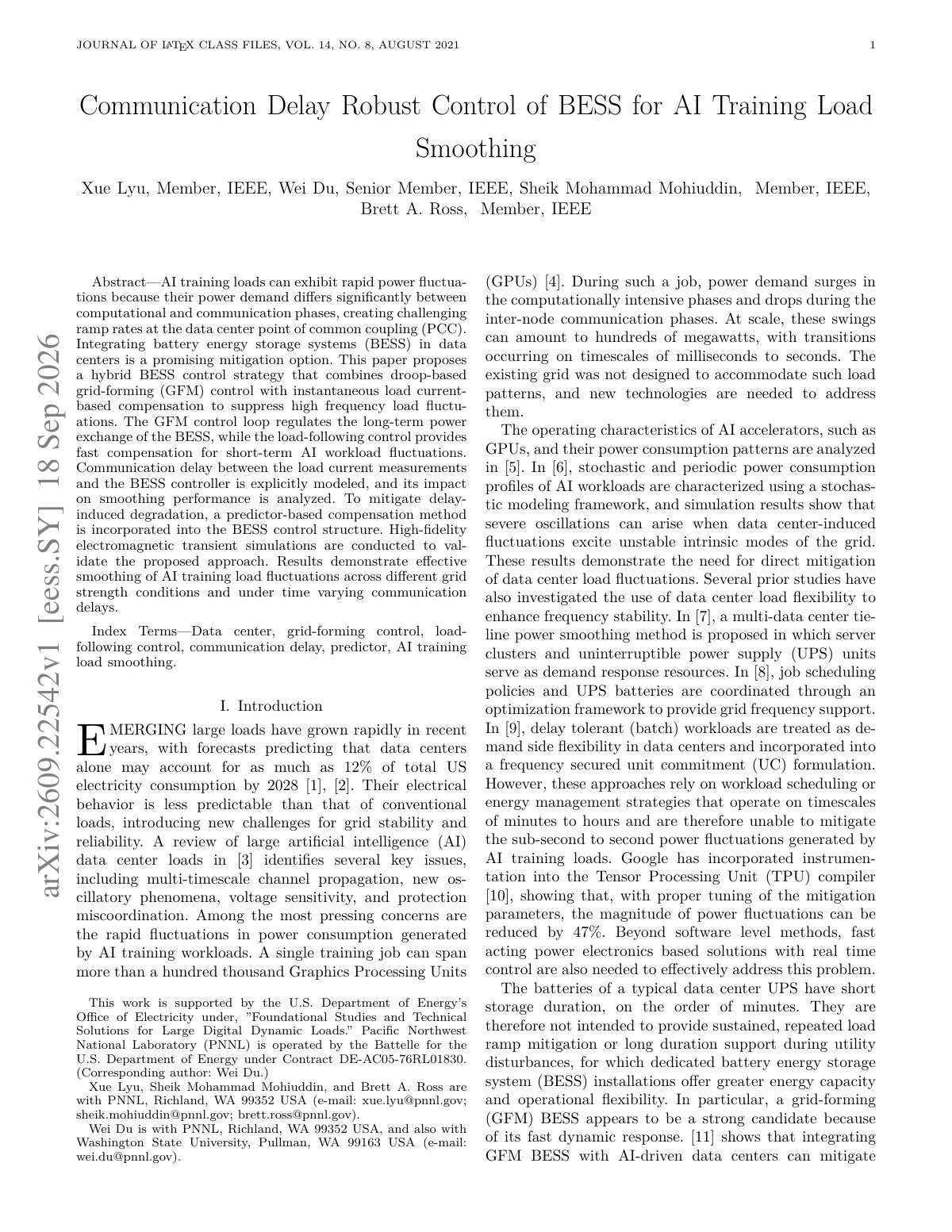 First page of Communication Delay Robust Control of BESS for AI Training Load Smoothing