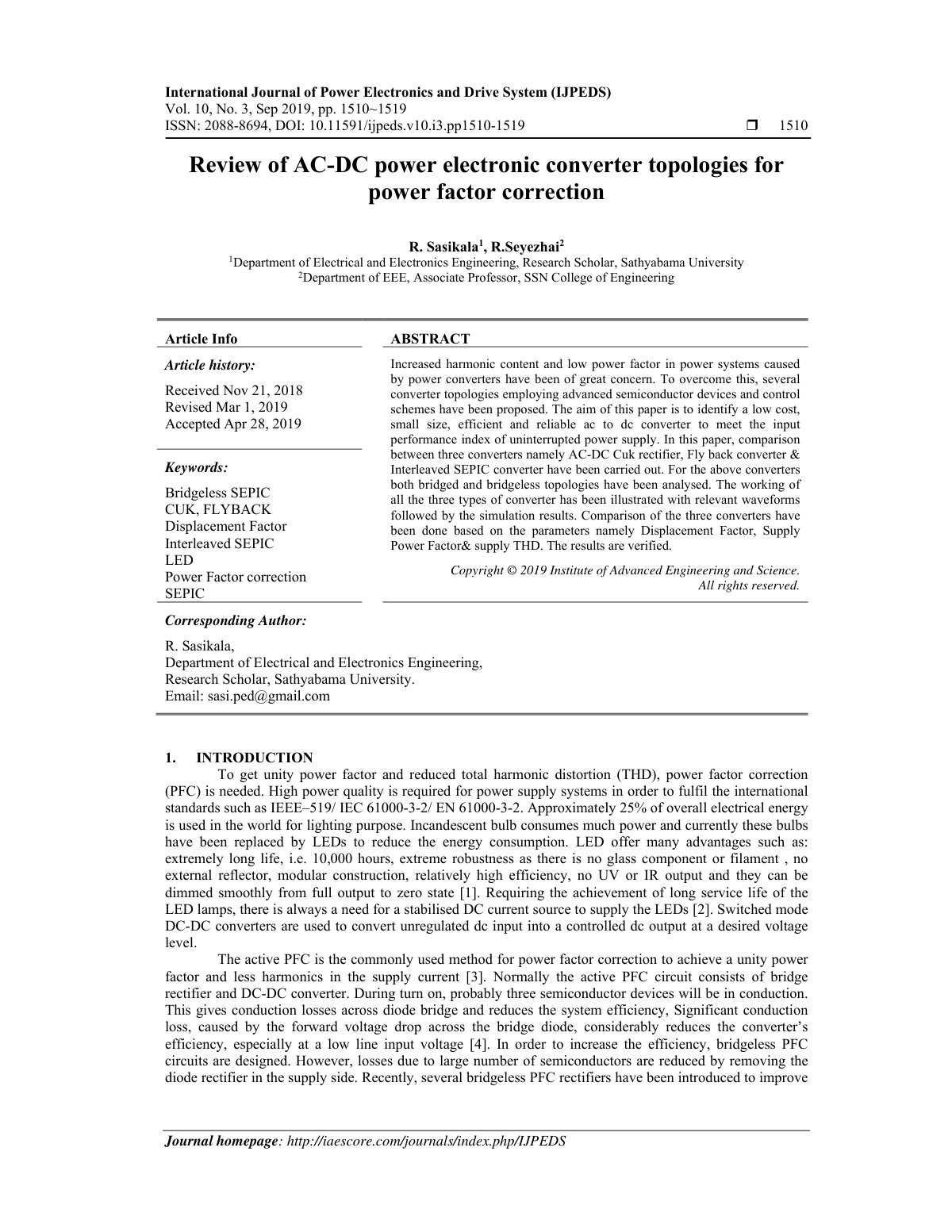 First page of Review of AC-DC power electronic converter topologies for power factor correction