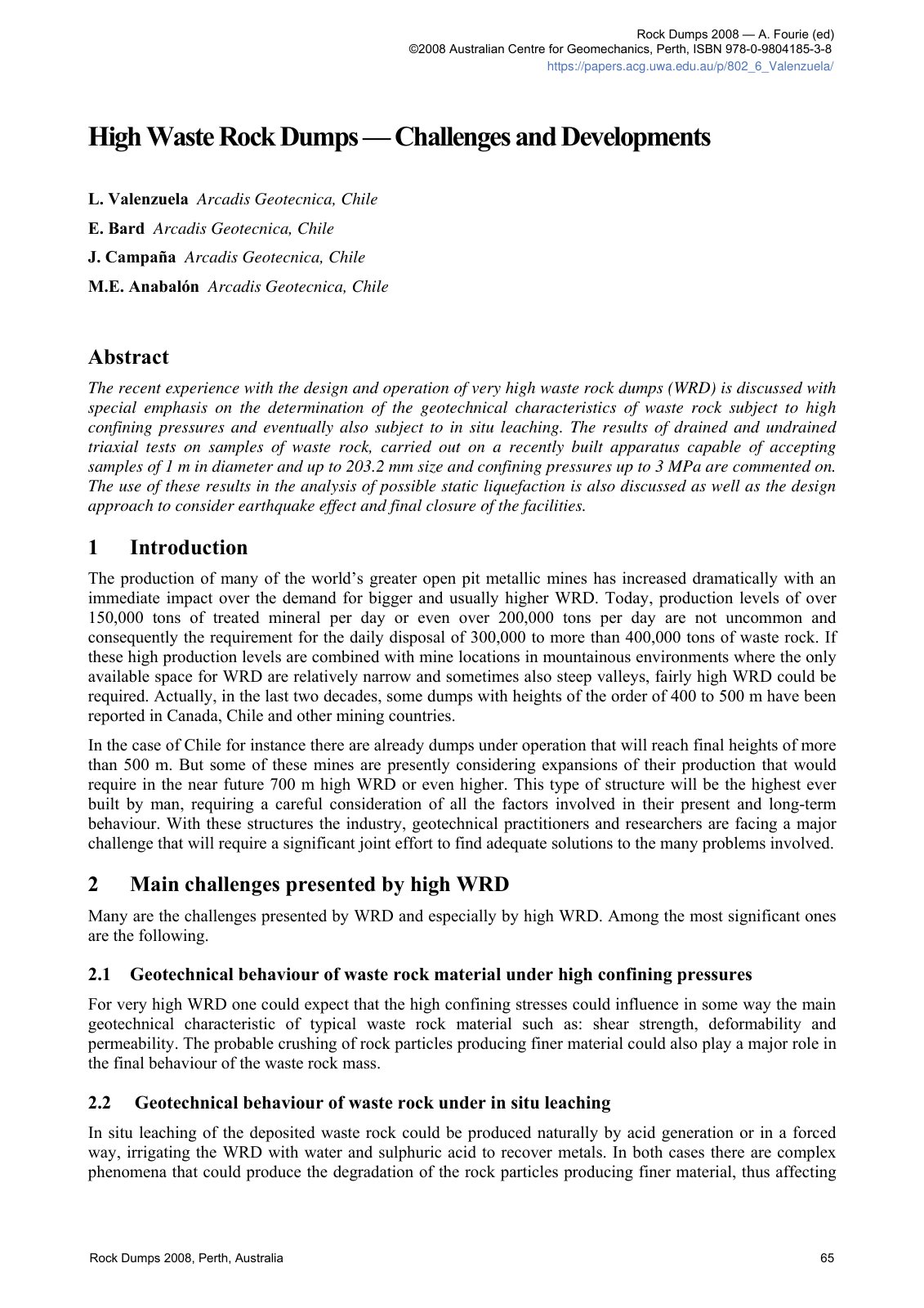First page of High Waste Rock Dumps — Challenges and Developments