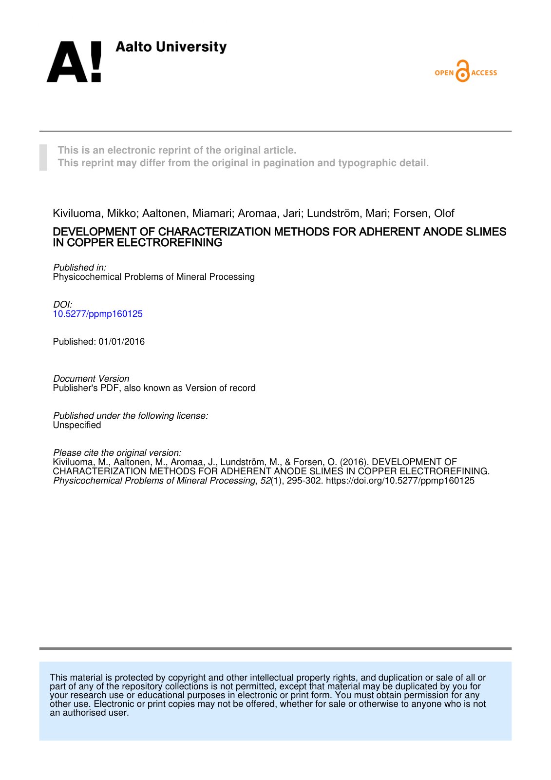 First page of Development of characterization methods