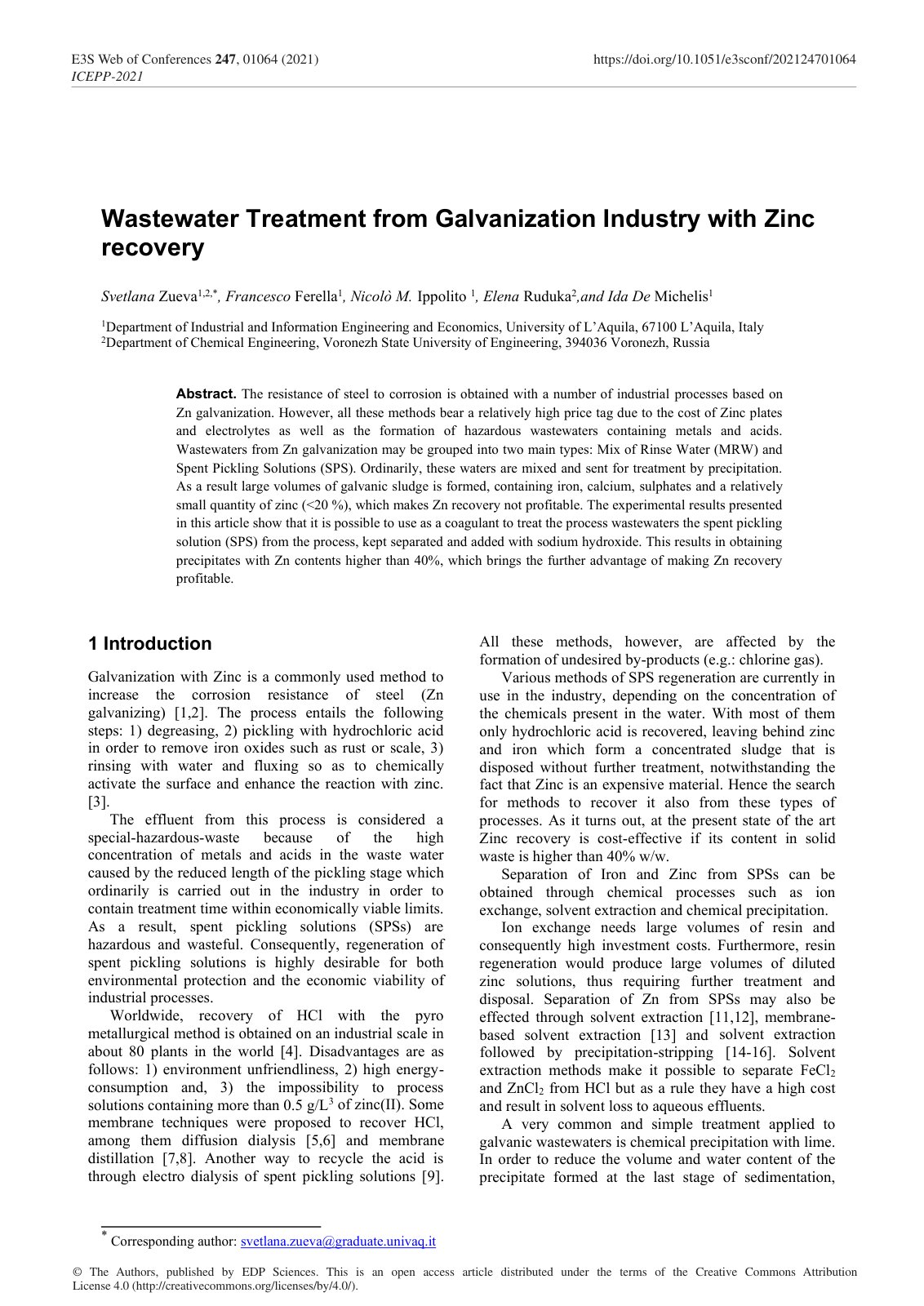First page of Wastewater Treatment from Galvanization Industry with Zinc recovery