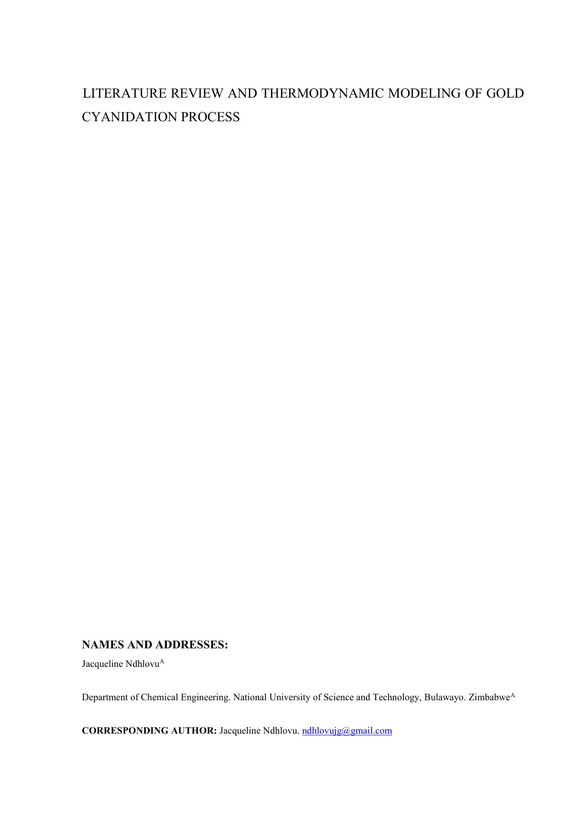 First page of LITERATURE REVIEW AND THERMODYNAMIC MODE