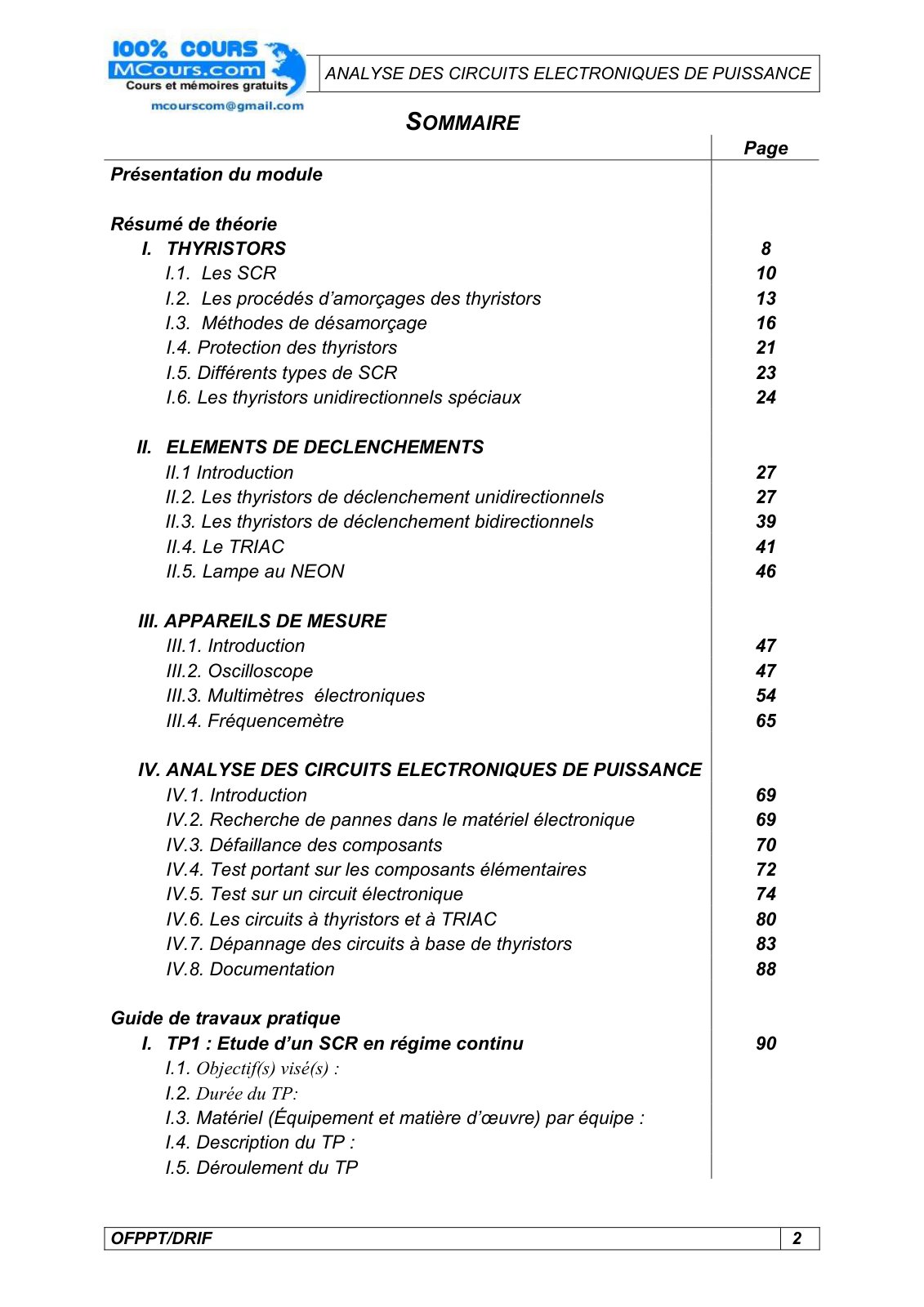 First page of Cours electromecanique Analyse de circuits electroniques de puissance