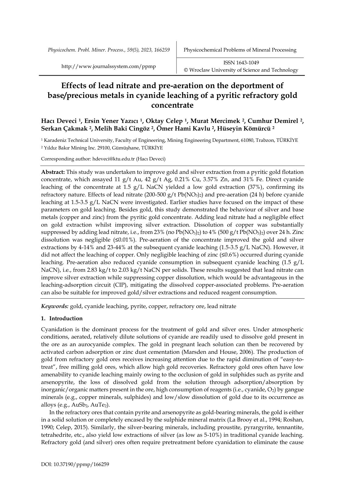 First page of Effects of lead nitrate and pre aeration