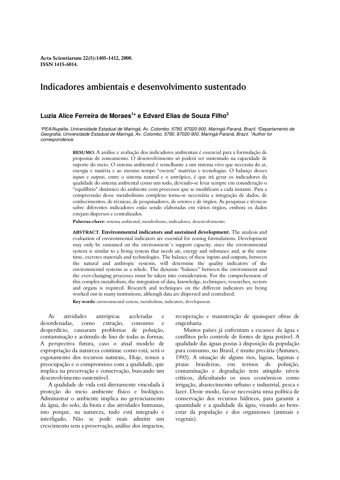 First page of Indicadores ambientais e desenvolvimento
