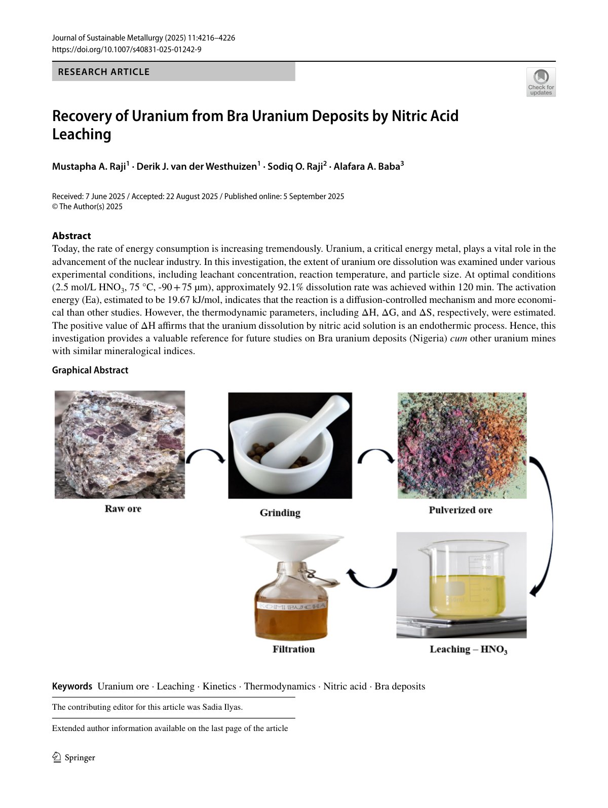 First page of 2025   Raji   Uranium Recovery by Nitric Acid Leaching