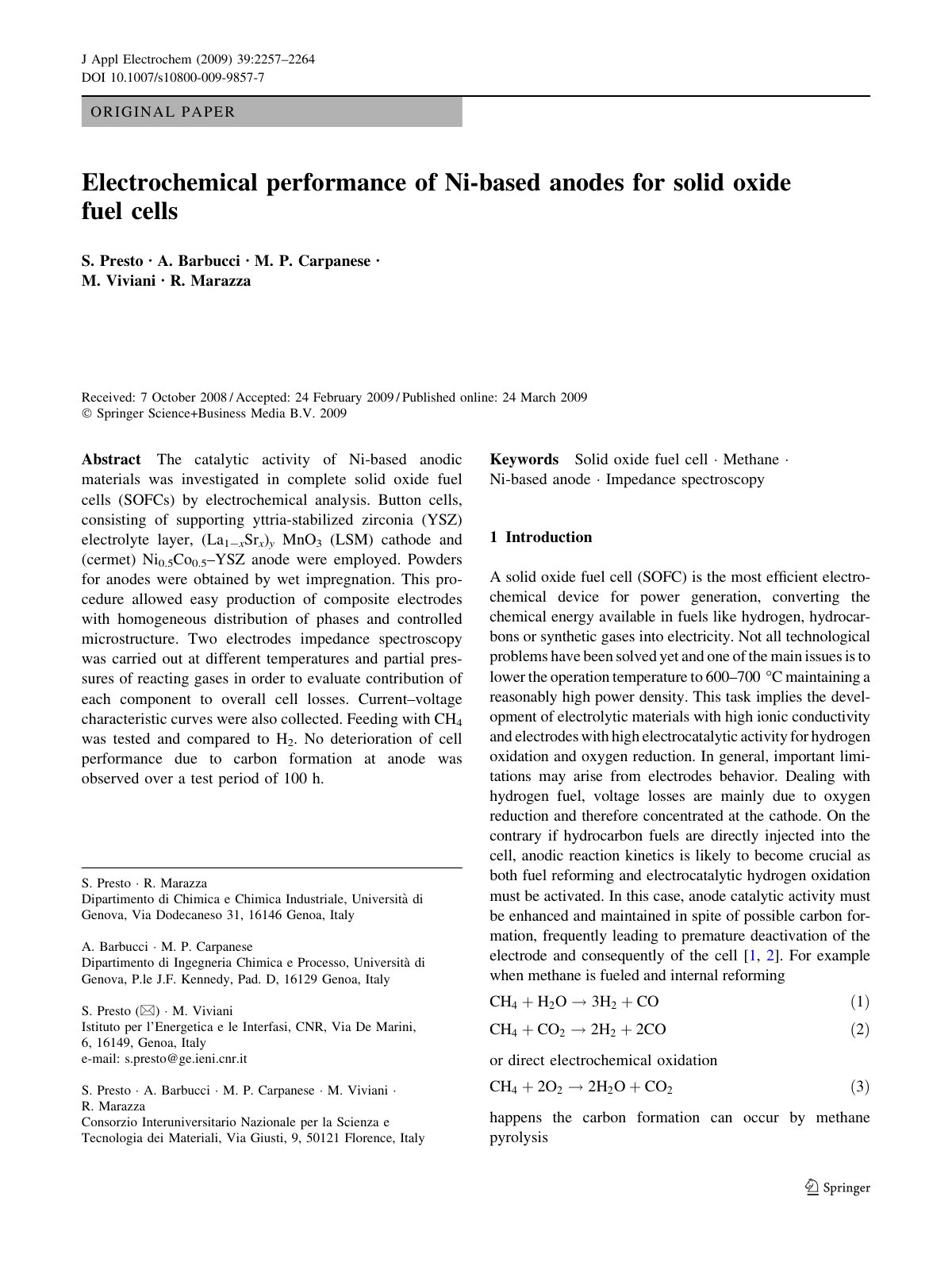 First page of Electrochemical performance of Ni-based anodes for solid oxide fuel cells