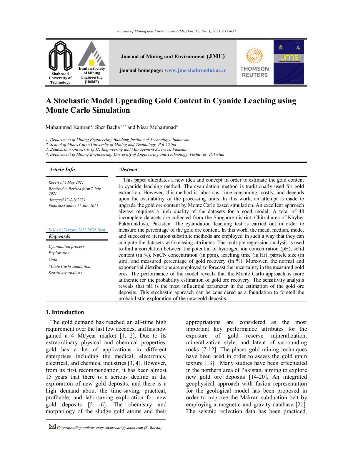 First page of A Stochastic Model Upgrading Gold Conten