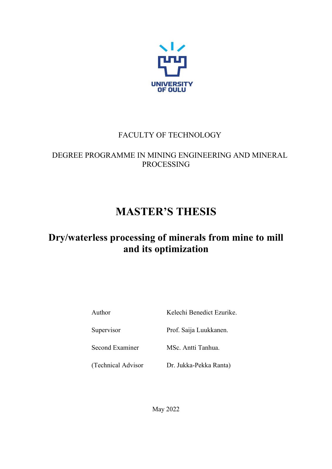 First page of Master's Thesis Template