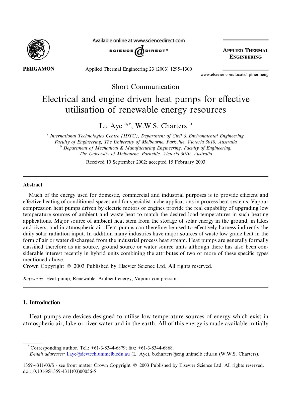 First page of Electrical and engine driven heat pumps