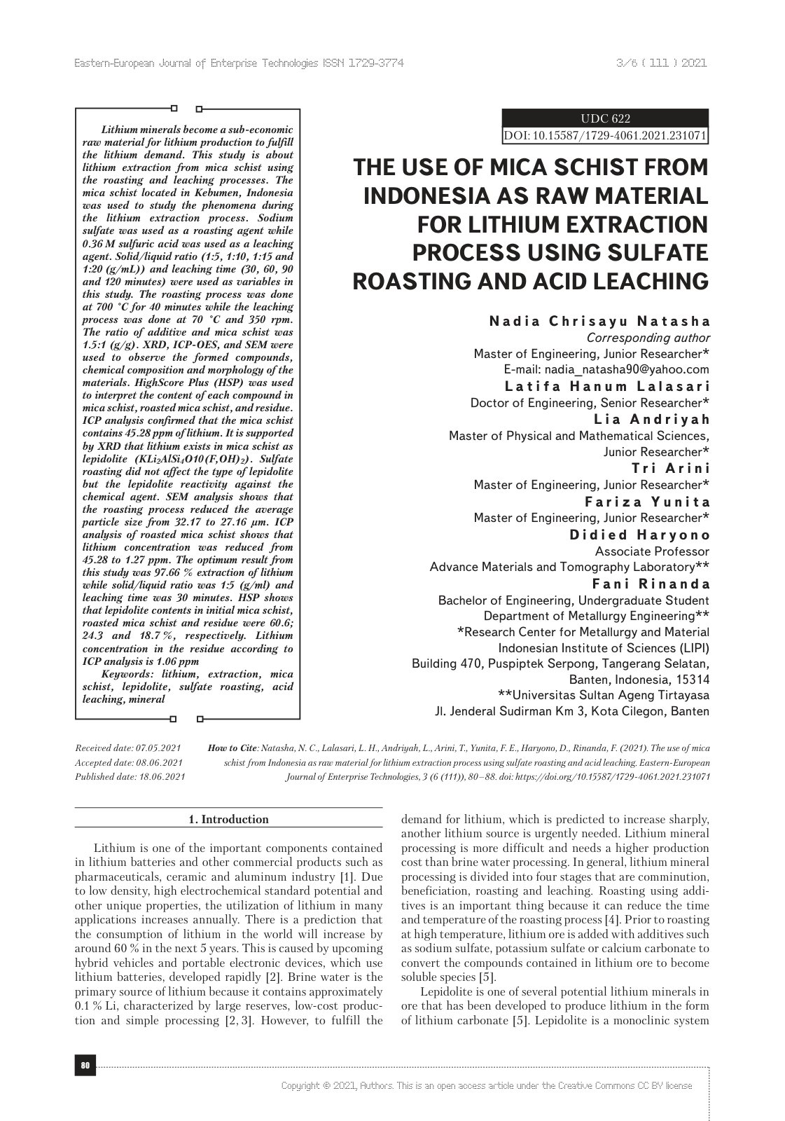 First page of The Use of Mica Schist From Indonesia As