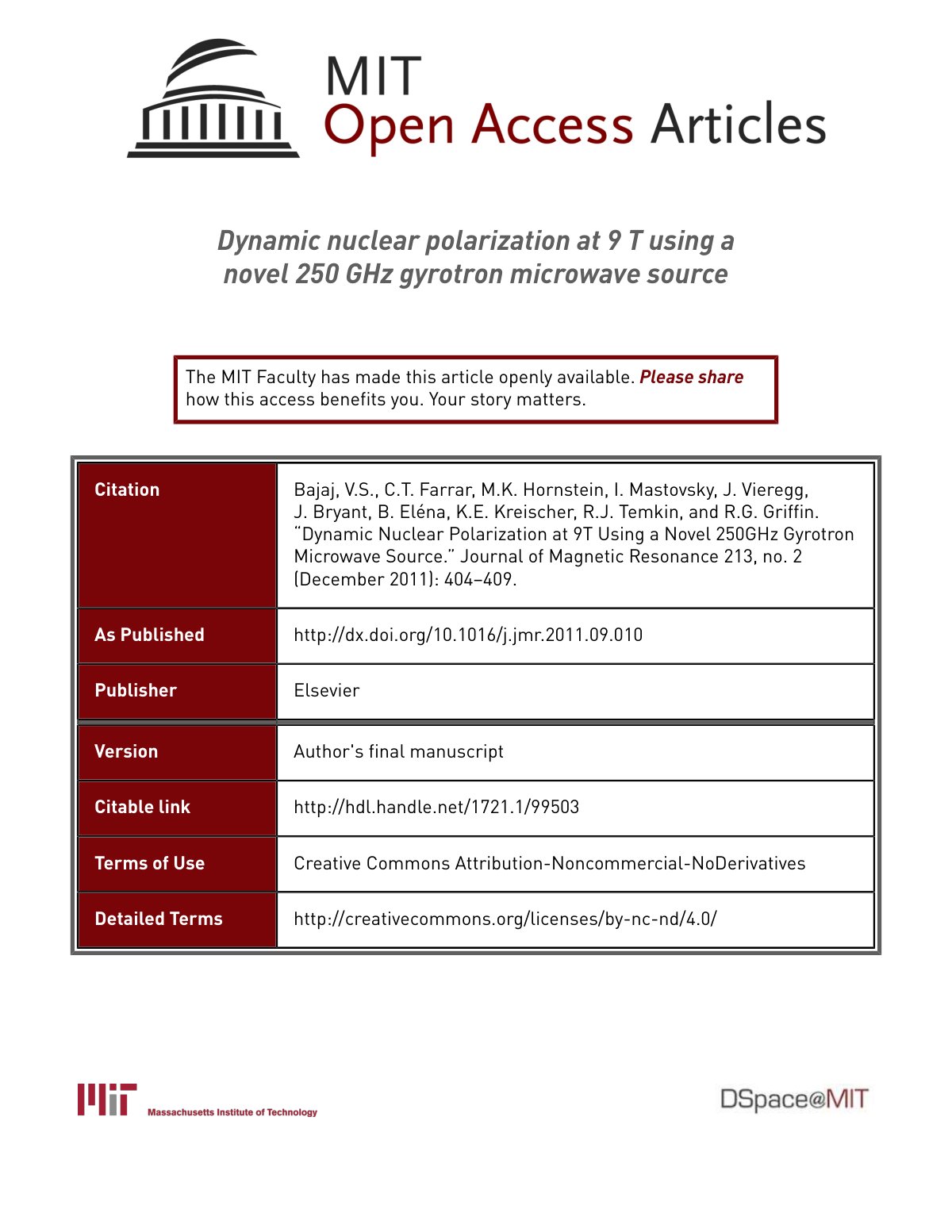 First page of Dynamic nuclear polarization at 9 T usin