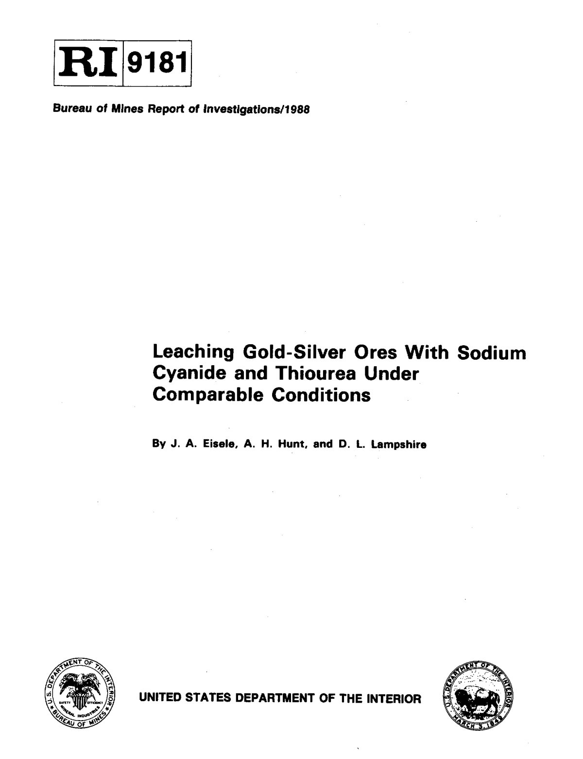 First page of USBMRI9181LeachingGoldSilverWithCyanideAndThiourea