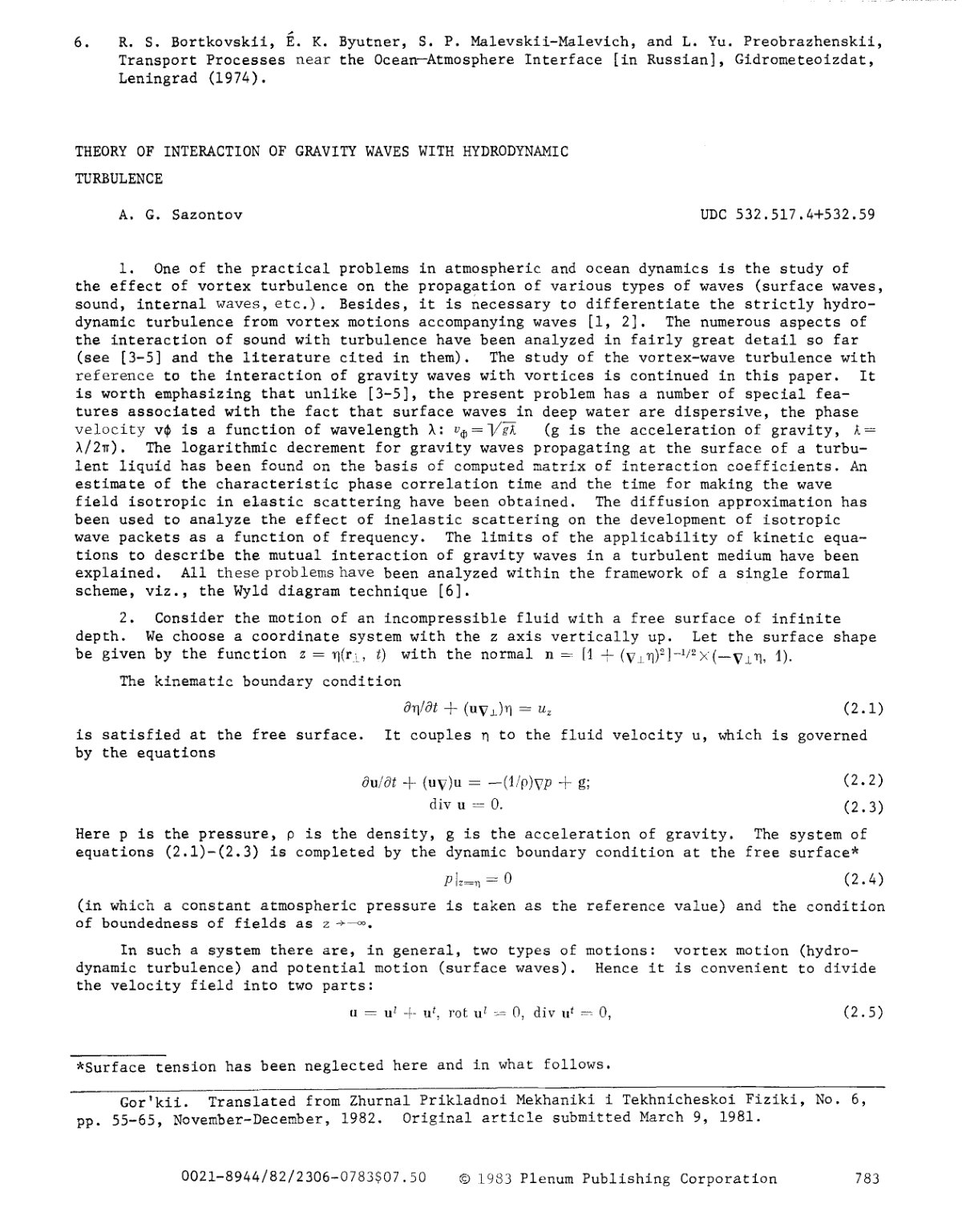 First page of THEORY OF INTERACTION OF GRAVITY WAVES WITH HYDRODYNAMIC TURBULENCE