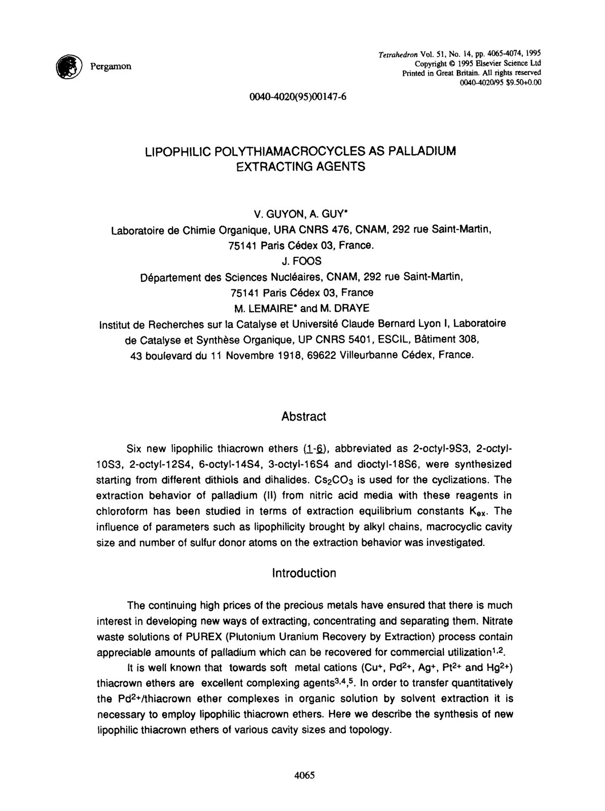 First page of Lipophilic polythiamacrocycles as pallad