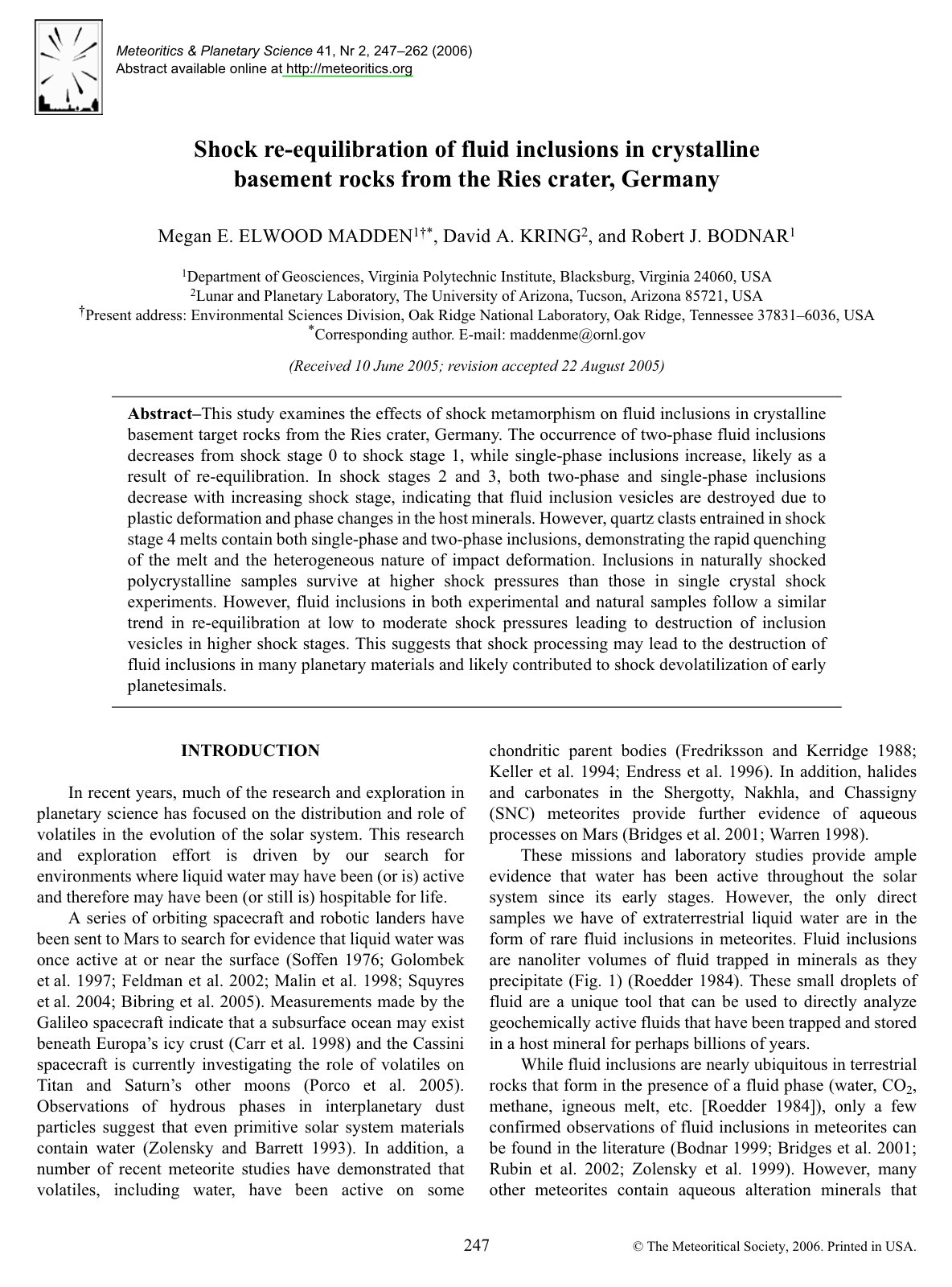 First page of Shock re equilibration of fluid inclusio