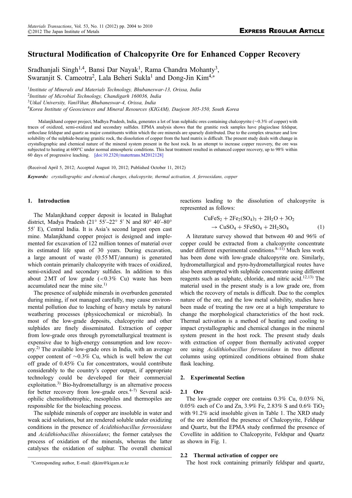 First page of Structural Modification of Chalcopyrite