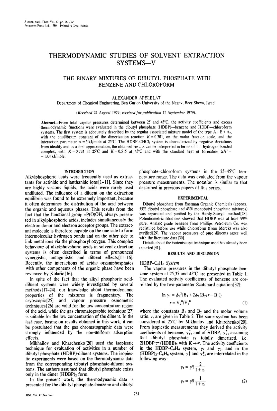 First page of Thermodynamic studies of solvent extract