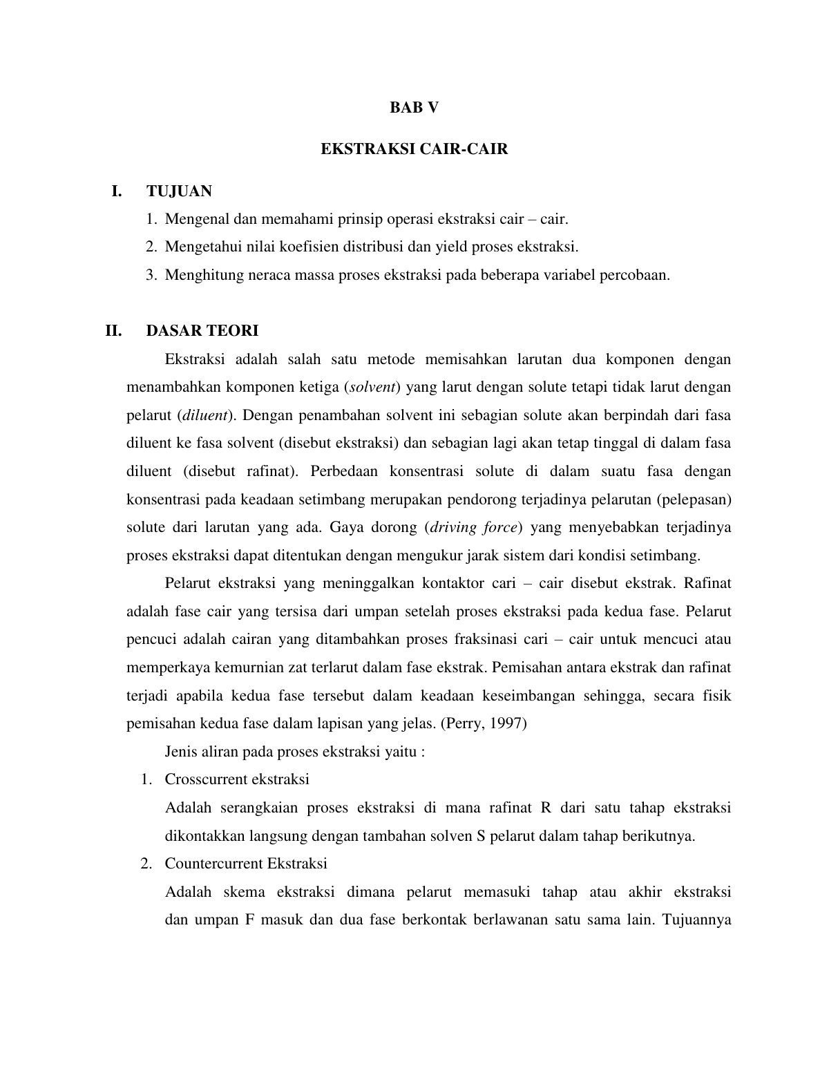 First page of laporan praktikum extraksi cair cair