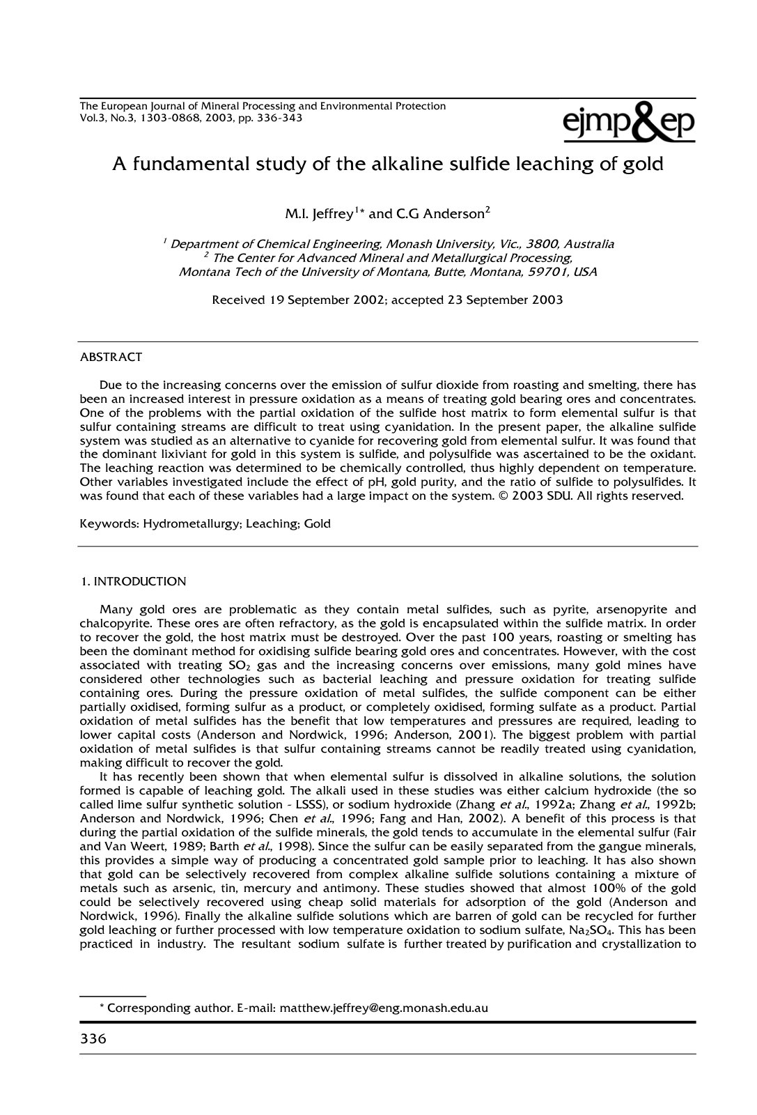 First page of A fundamental study of the alkaline sulf
