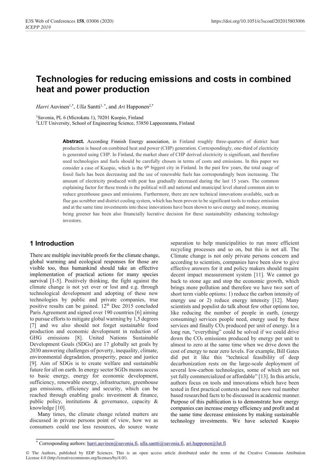 First page of Technologies for reducing emissions and