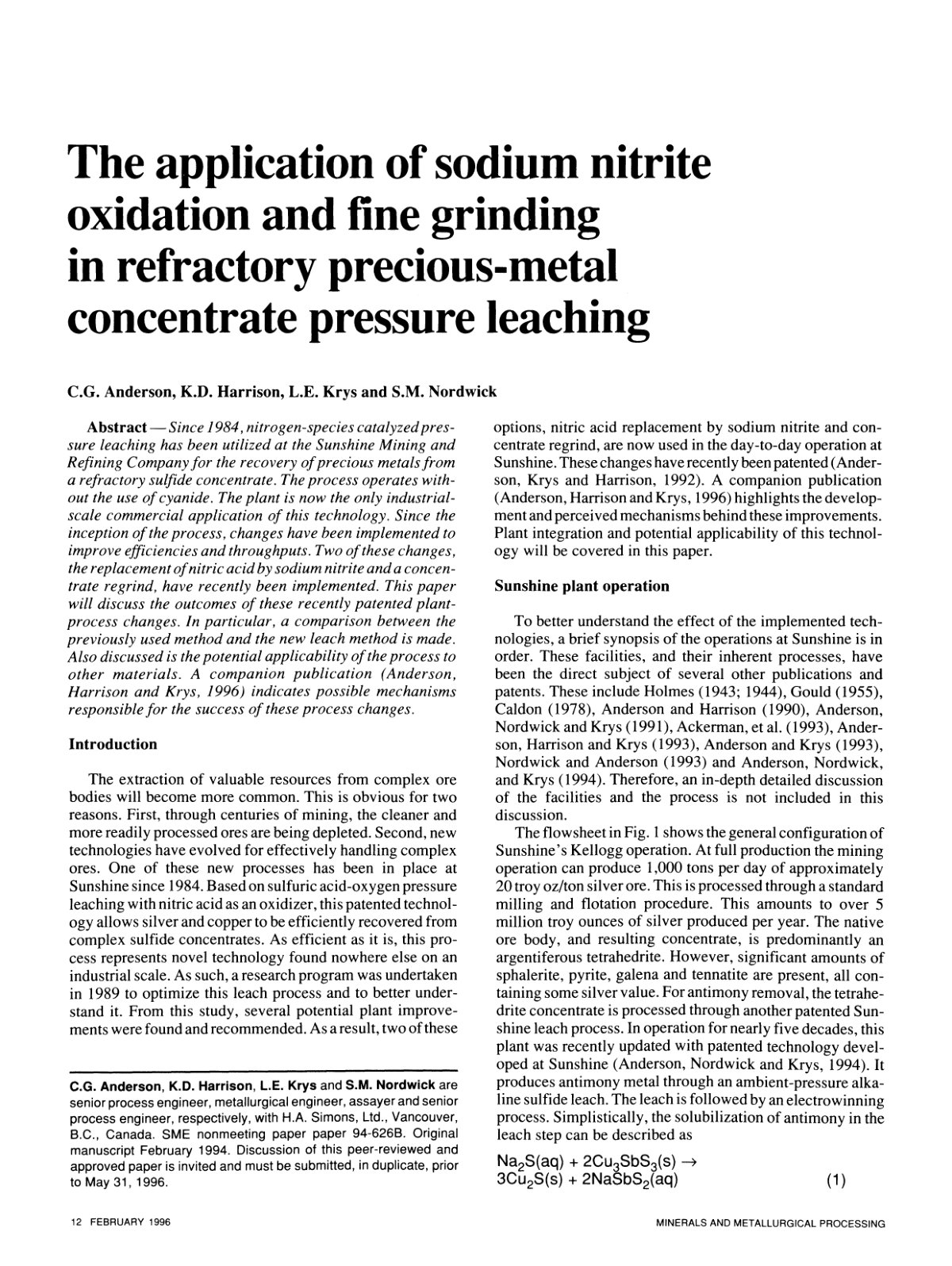 First page of The application of sodium nitrite oxidat