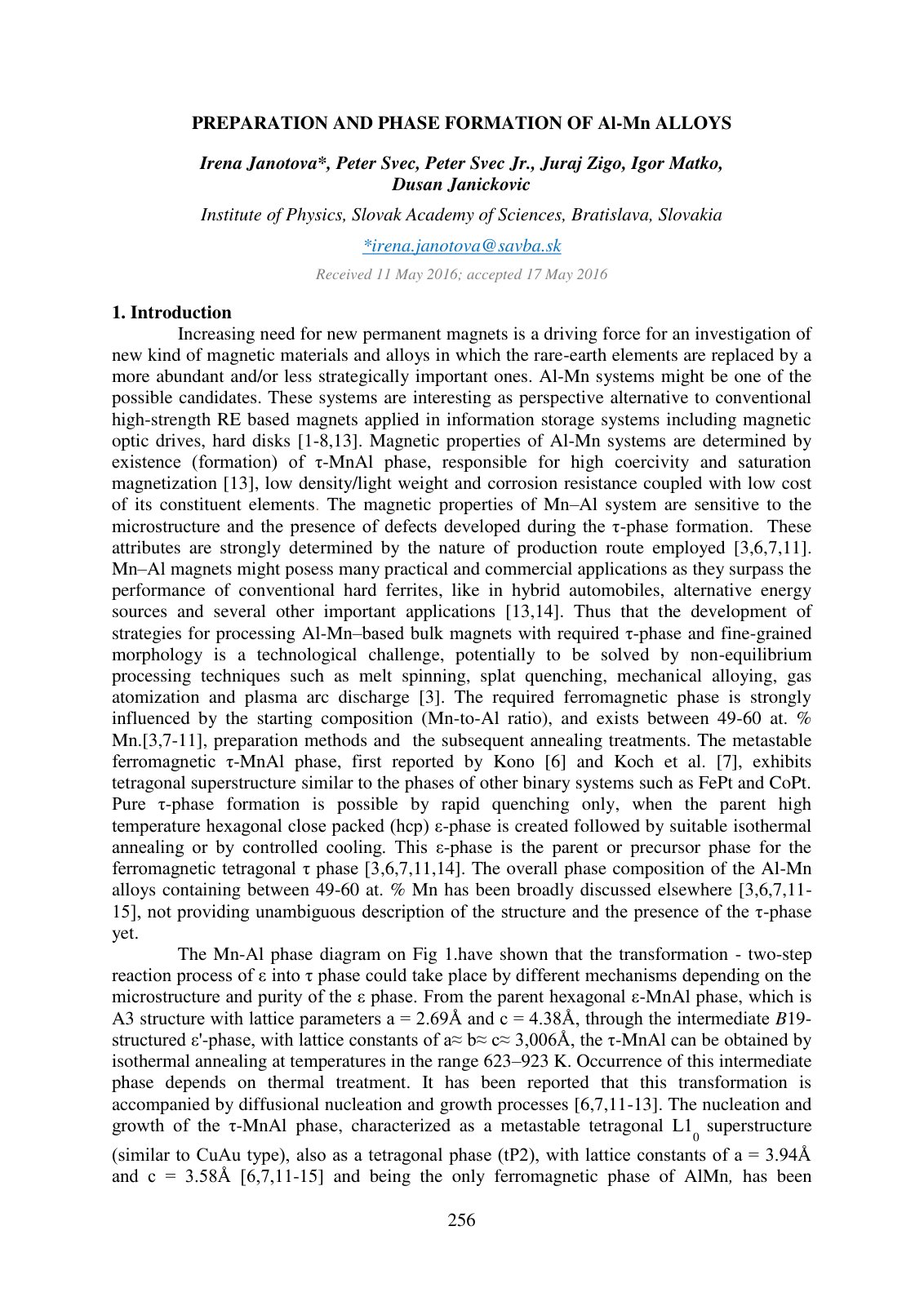 First page of PREPARATION AND PHASE FORMATION OF Al-Mn ALLOYS