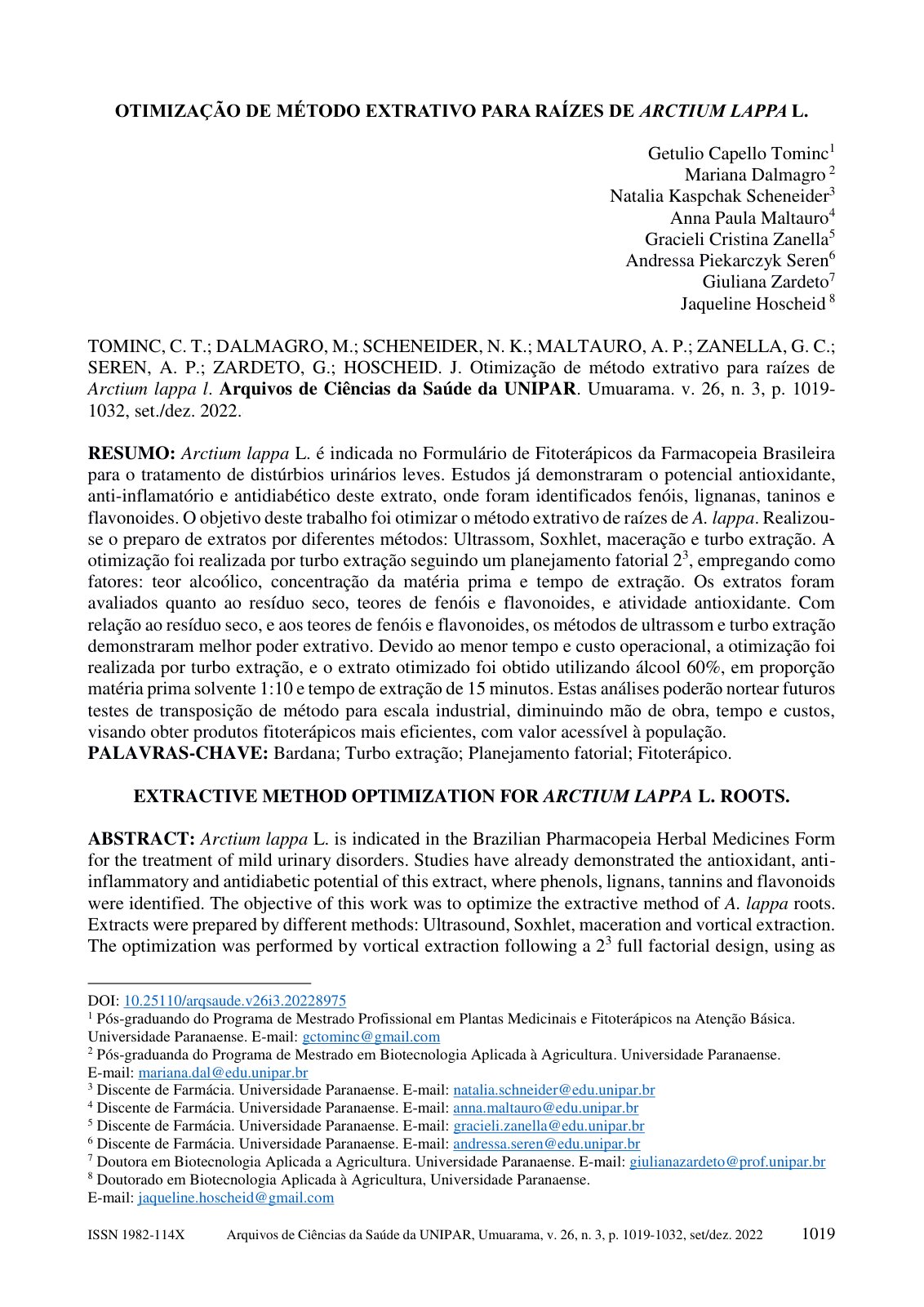 First page of Otimizacao De Metodo Extrativo Para Raiz
