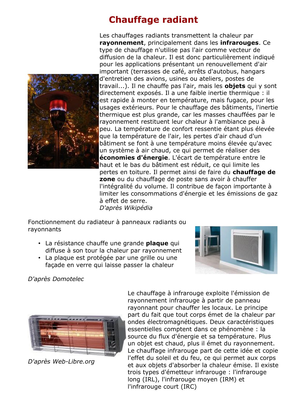 First page of chauffage radiant