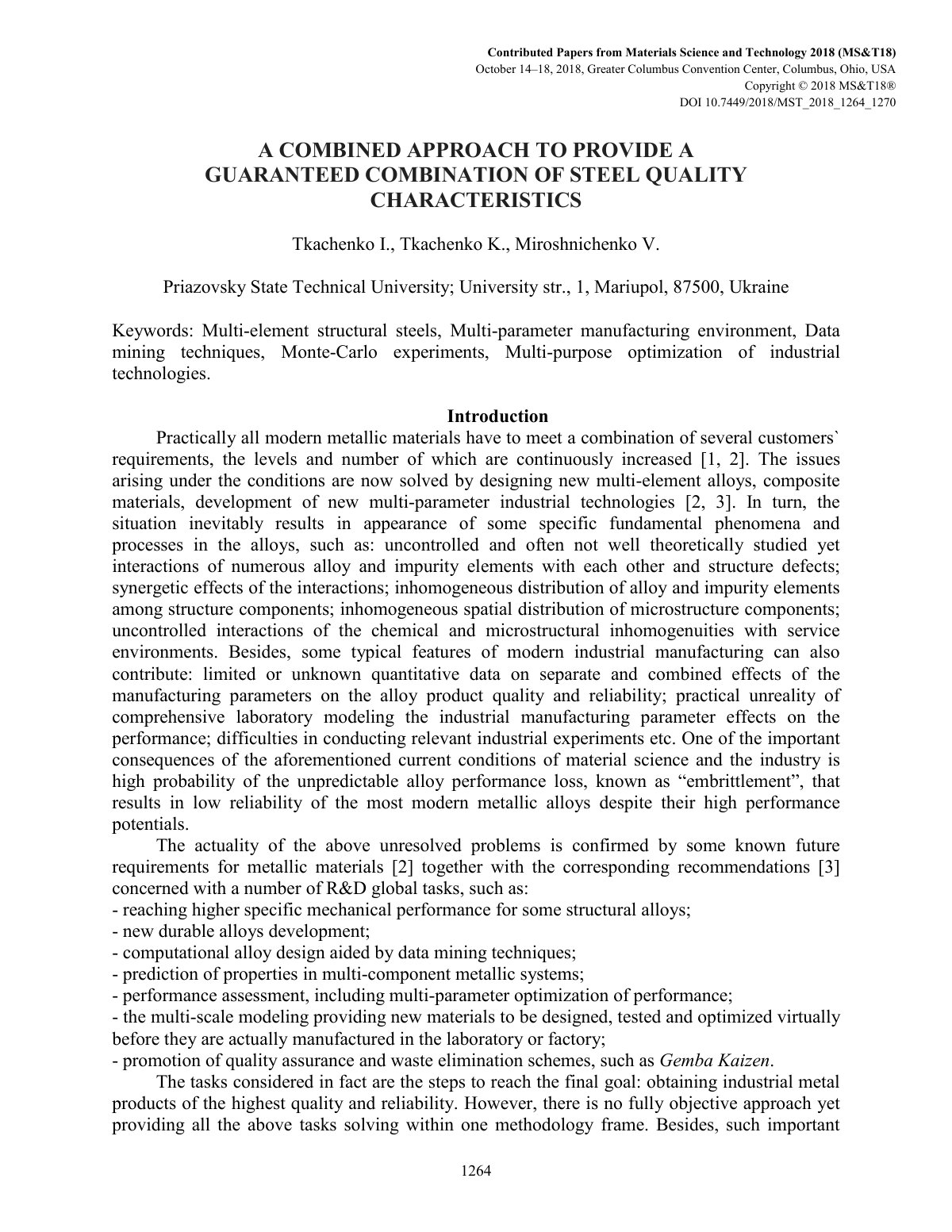 First page of A COMBINED APPROACH TO PROVIDE A GUARANTEED COMBINATION OF STEEL QUALITY CHARACTERISTICS