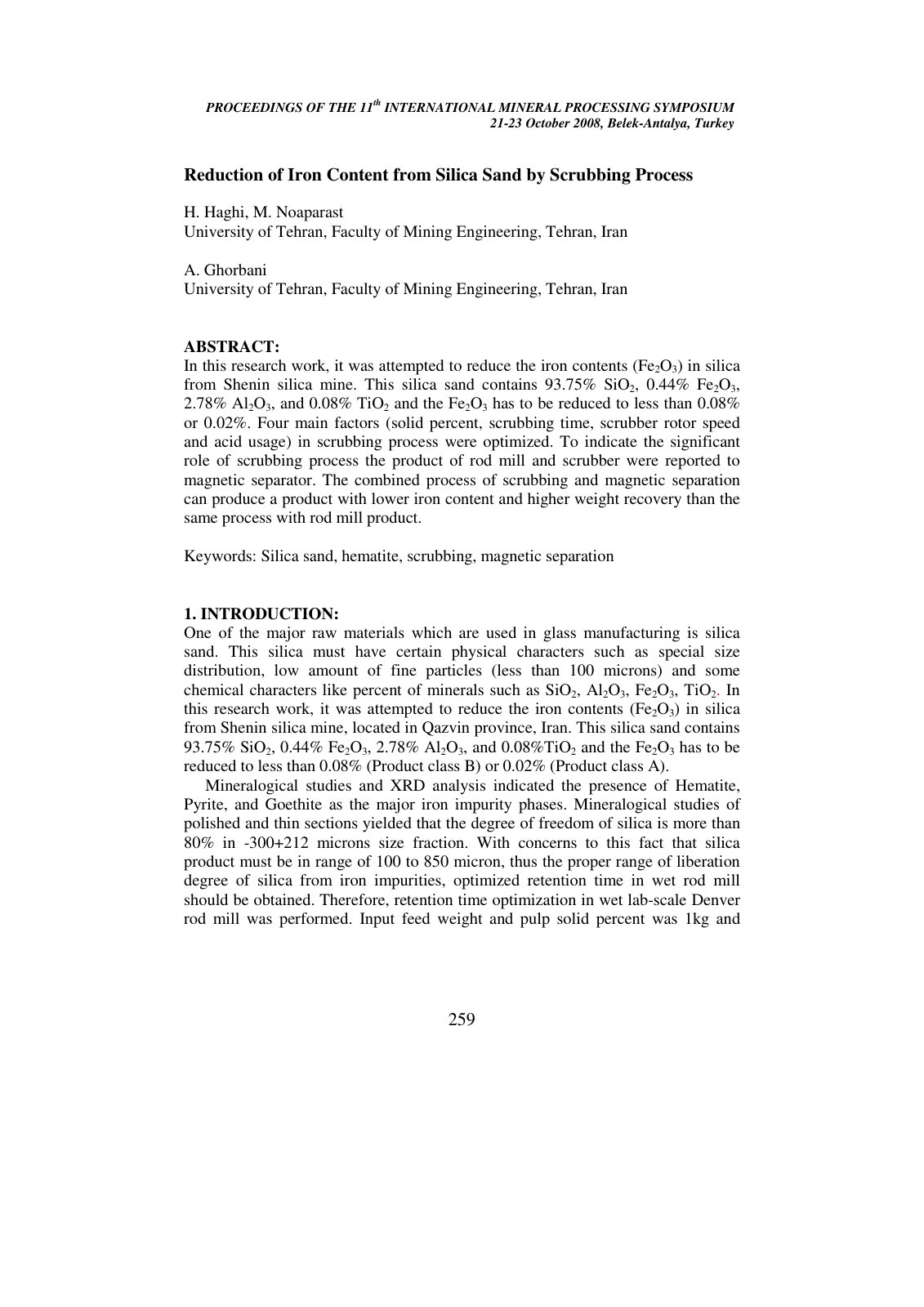 First page of Reduction of Iron Content from Silica Sa