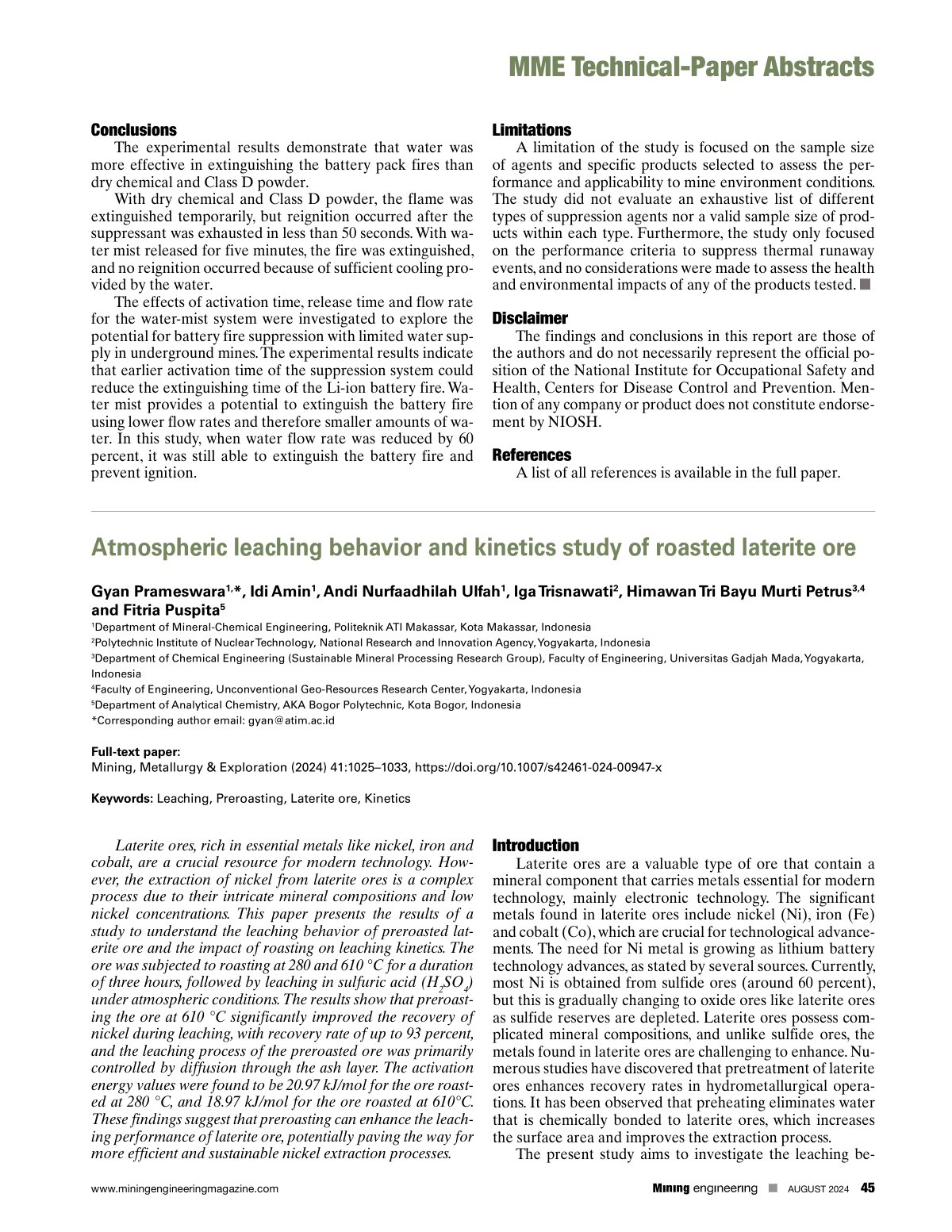 First page of Leaching Behavior of Preroasted Laterite Ore