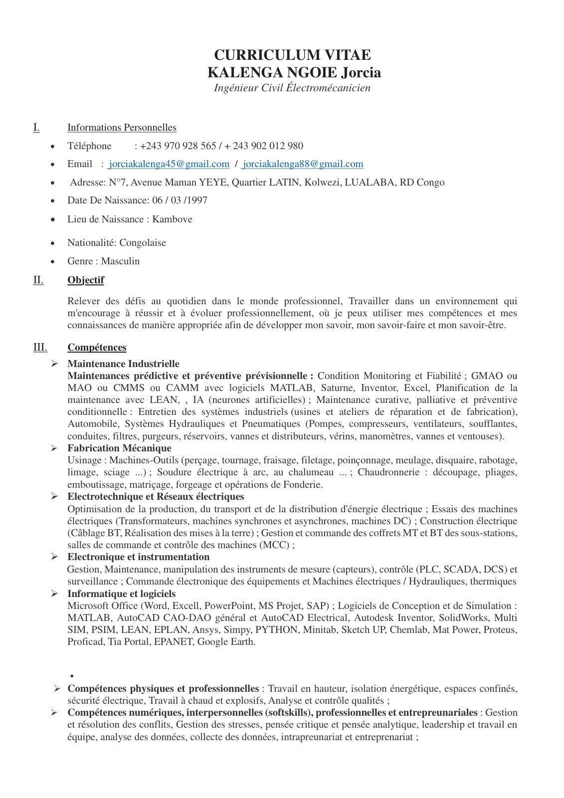 First page of CV KALENGA
