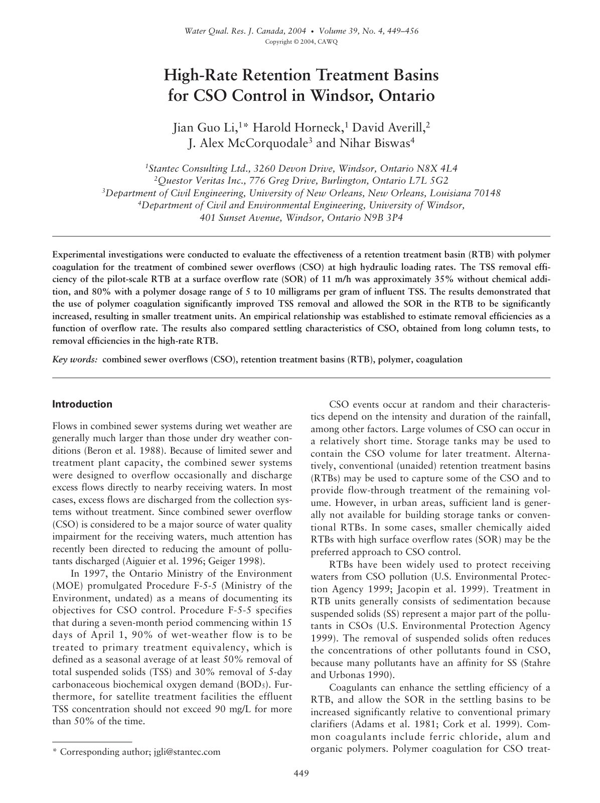 First page of High rate retention treatment basins for