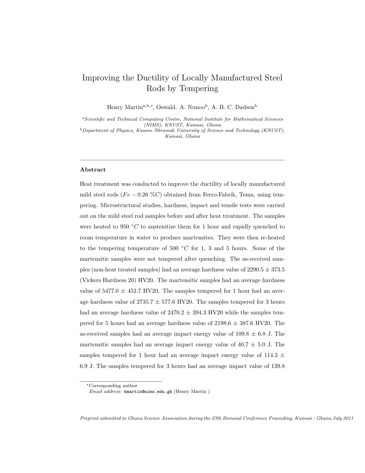 First page of Improving the Ductility of Locally Manuf