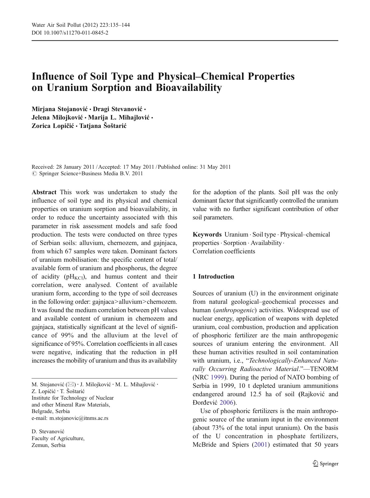 First page of Influence of Soil Type and Physical Chem