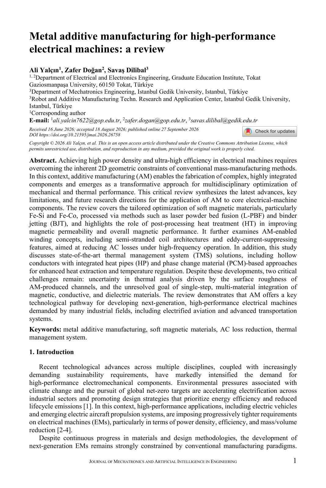First page of Metal additive manufacturing for high-performance electrical machines: a review