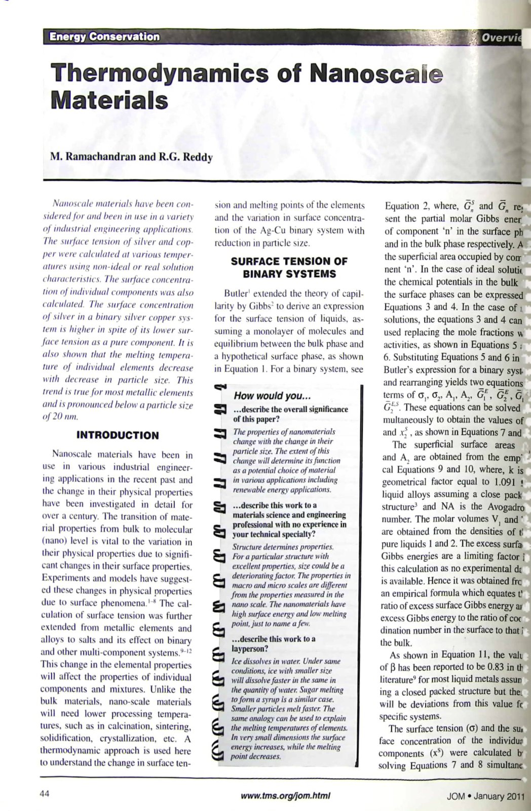 First page of Energy Conservation Thermodynamics of Nanoscale Materials