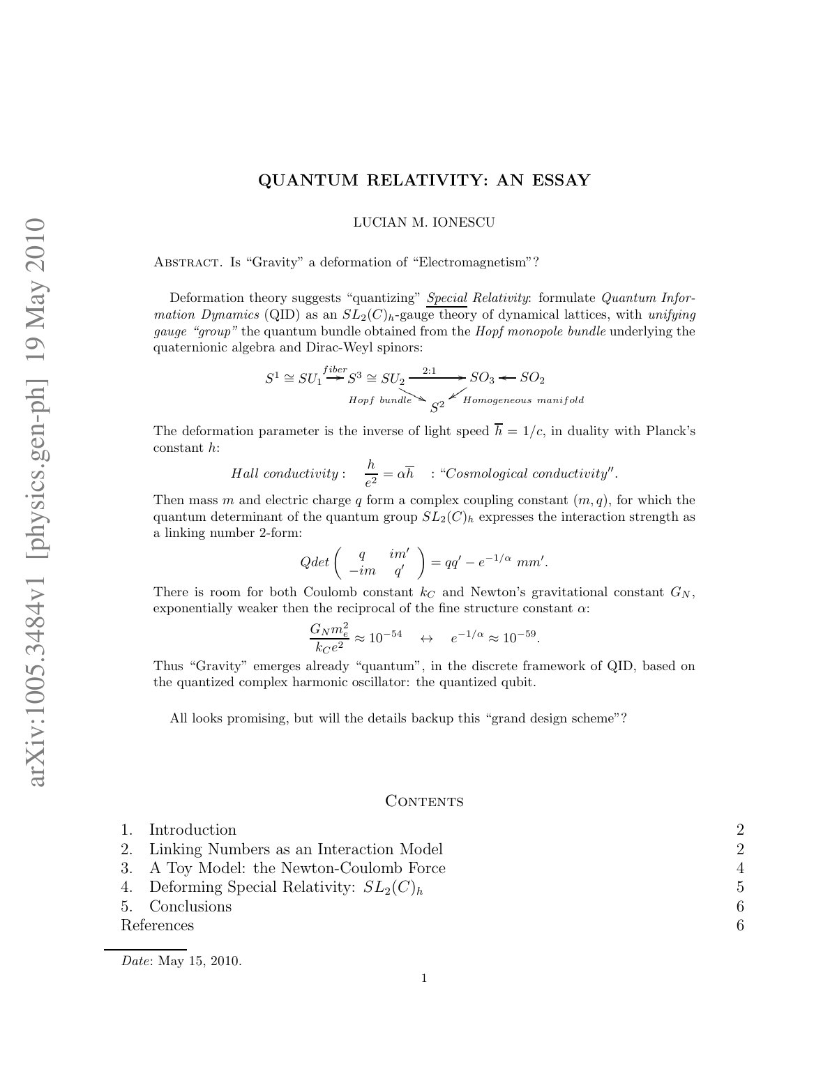 First page of Quantum Relativity an essay
