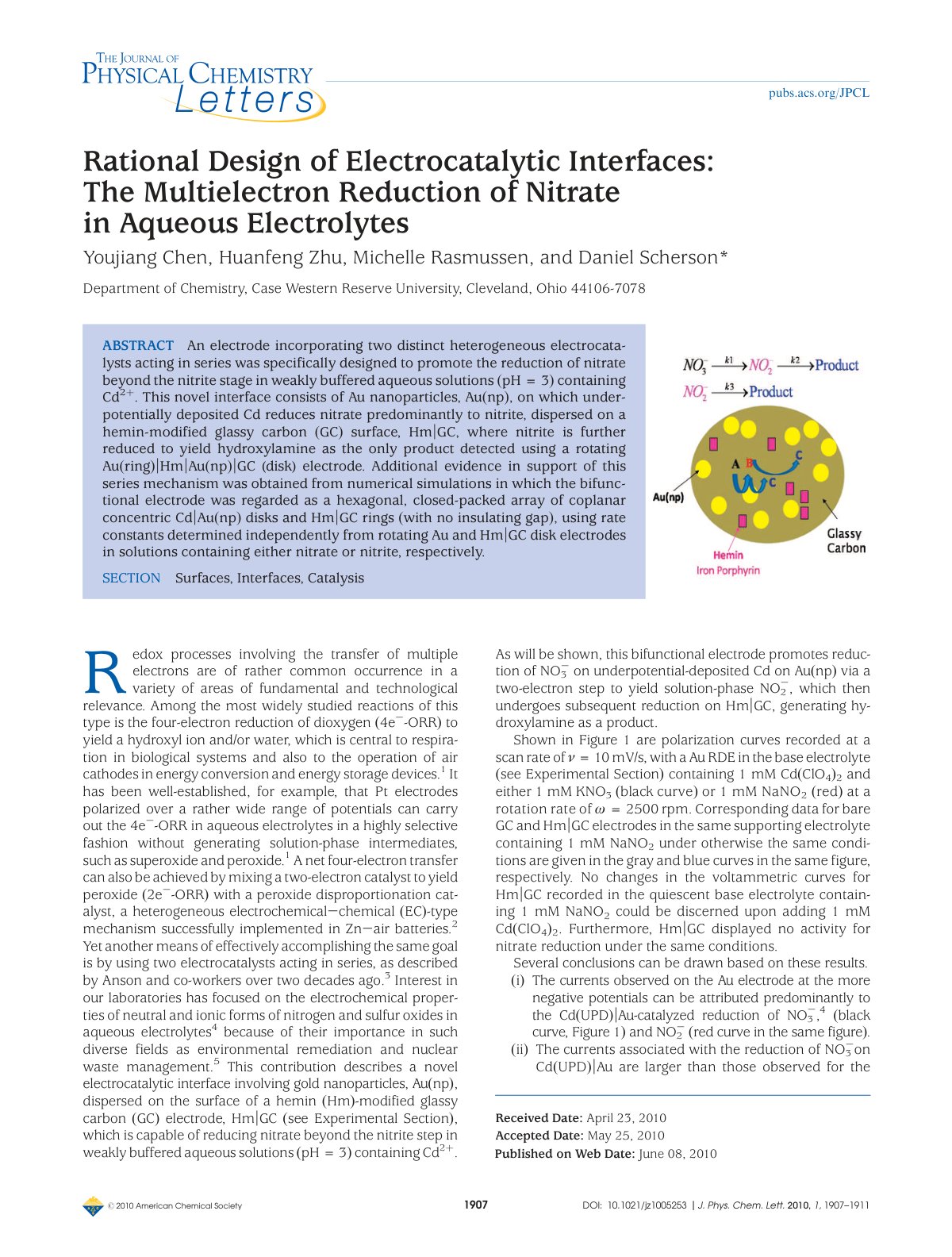 First page of Rational Design of Electrocatalytic Interfaces: The Multielectron Reduction of Nitrate in Aqueous Electrolytes