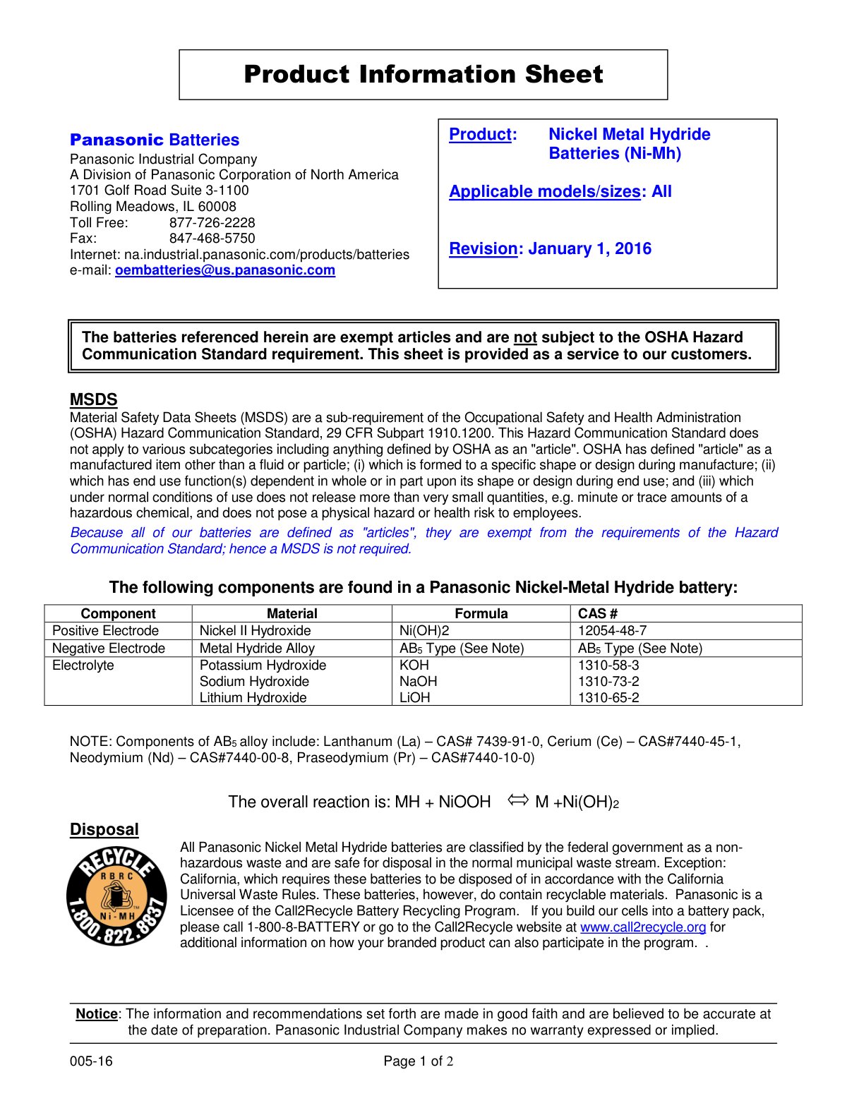 First page of gb ni mh battery